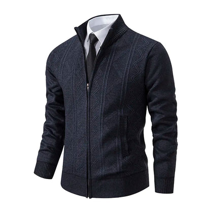 Heren Gebreid Vest Met Ritssluiting, Kraag En Subtiel Patroon