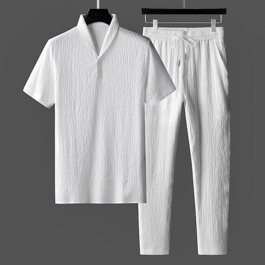 Heren Tweedelige Set Met Open Kraag – Lente, Zomer En Vroege Herfst