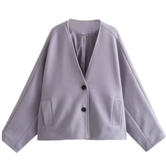 V-Hals Blousejas Met Knoopsluiting – Minimalistische Tussenjas Voor Lente & Herfst Met Moderne Pasvorm