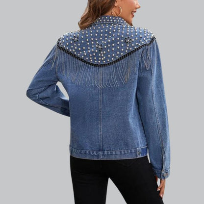 Denim Fringe Jacket Met Pareldetails – Stijlvolle Lente-Zomer Eyecatcher Voor Dames