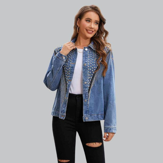 Denim Fringe Jacket Met Pareldetails – Stijlvolle Lente-Zomer Eyecatcher Voor Dames