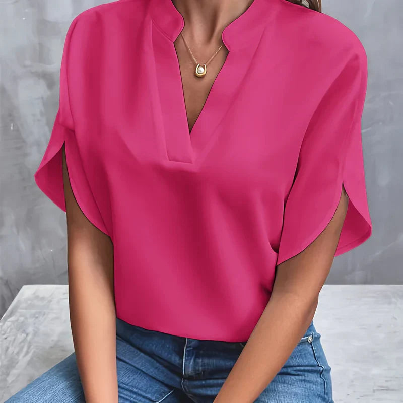V-Hals Blouse Met Splitmouwen – Luchtige En Elegante Basic
