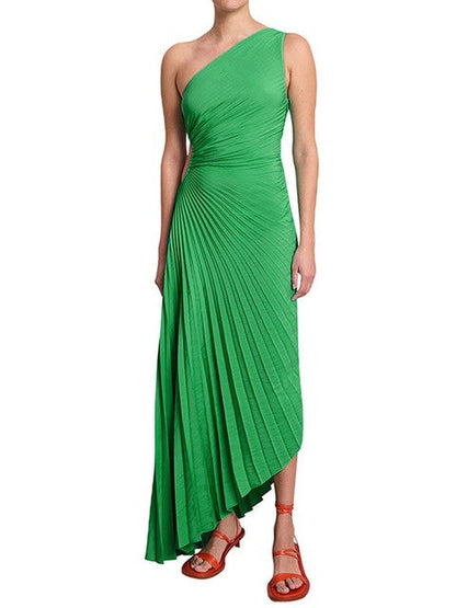 Elegante Geplooide Jurk Dames – Asymmetrische One-Shoulder Zomerjurk Met Uitsnede En Hoge Taille