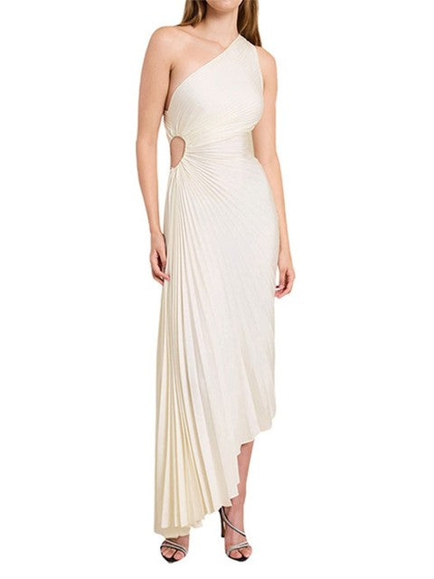 Elegante Geplooide Jurk Dames – Asymmetrische One-Shoulder Zomerjurk Met Uitsnede En Hoge Taille