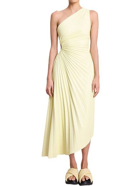 Elegante Geplooide Jurk Dames – Asymmetrische One-Shoulder Zomerjurk Met Uitsnede En Hoge Taille