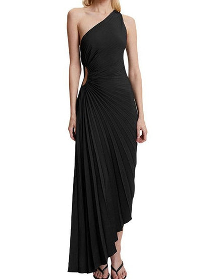 Elegante Geplooide Jurk Dames – Asymmetrische One-Shoulder Zomerjurk Met Uitsnede En Hoge Taille