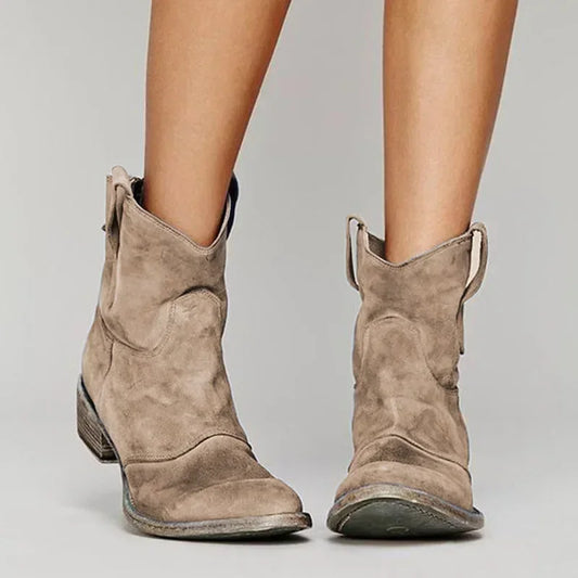 Western Laarzen Voor Dames – Suède Look, Lage Hak & Comfortabele Pasvorm Voor Herfst En Lente