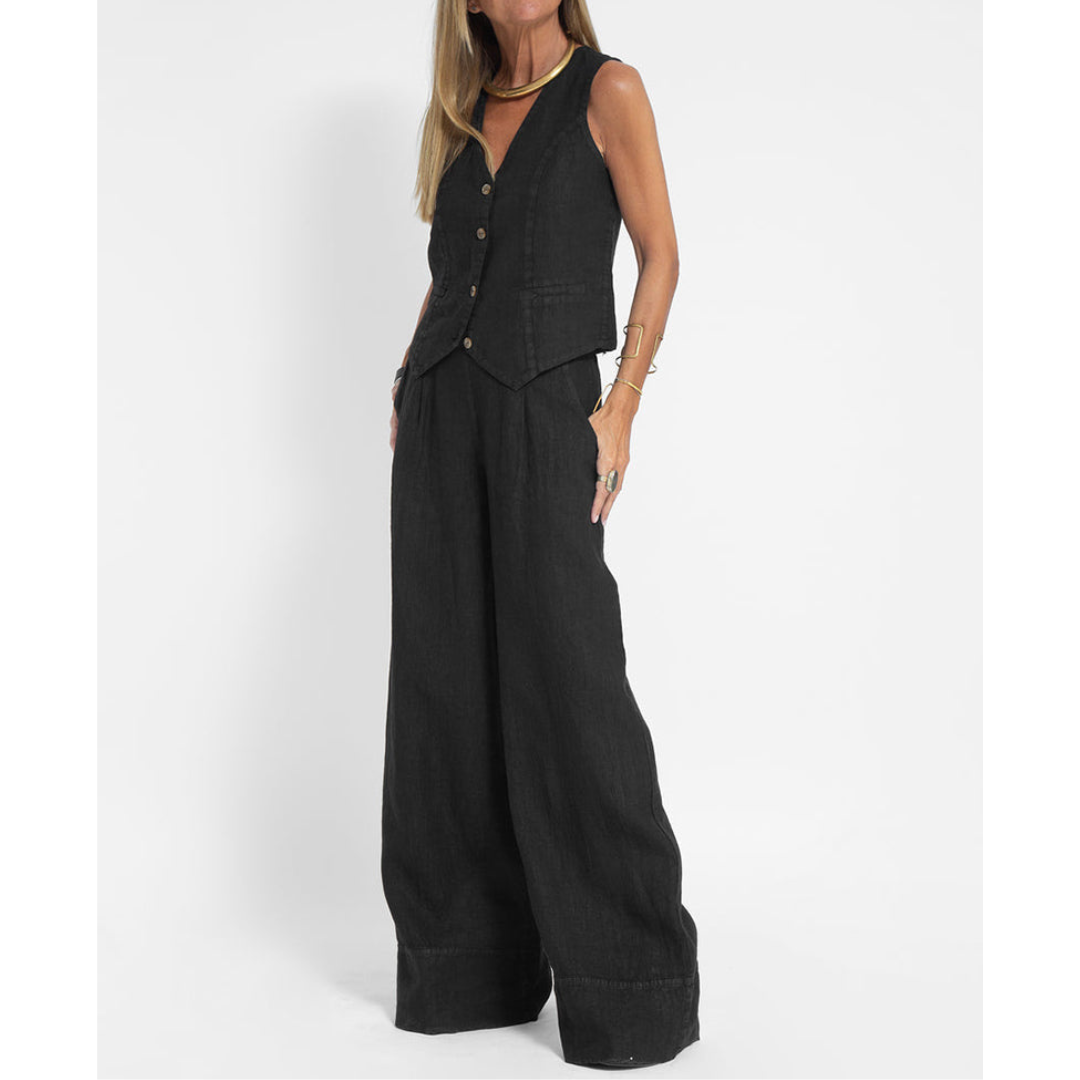 Linnenmix Look Set Met Mouwloos Gilet En Wijde Pantalon – Relaxed En Stijlvol