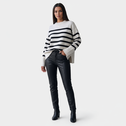Gebreide Trui Met Strepen – Minimalistische Elegantie Voor Lente & Herfst