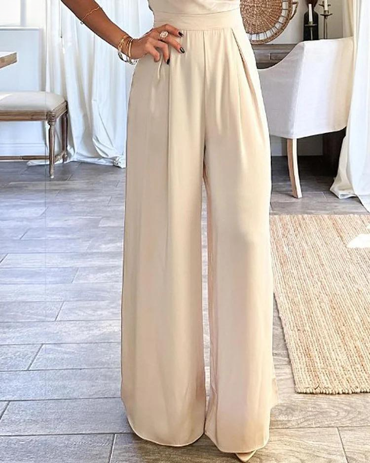 Elegante Dames Jumpsuit – Stijlvolle Wide Leg Jumpsuit Met Strikdetail En Open Schouder