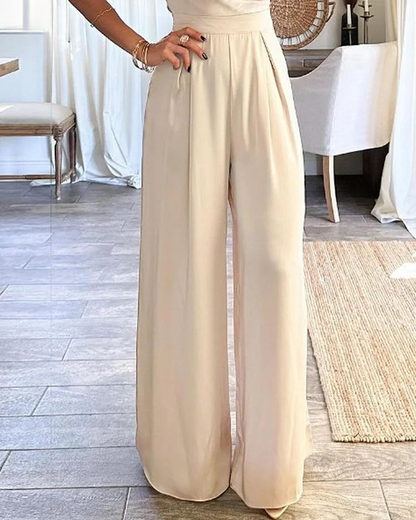 Elegante Dames Jumpsuit – Stijlvolle Wide Leg Jumpsuit Met Strikdetail En Open Schouder