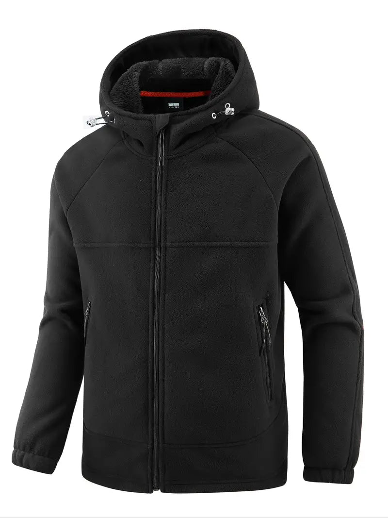 Winter Heren Fleece Jas Met Capuchon, Ritssluiting En Gevoerde Binnenzijde