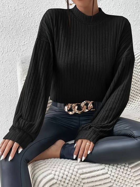 Ribgebreide Dames Top Met Hoge Hals – Minimalistische Powerlook Voor Herfst En Winter