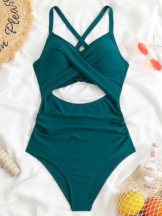 Badpak met gekruiste top en cut-out voor dames – corrigerende pasvorm, volledig gevoerd & zomerproof