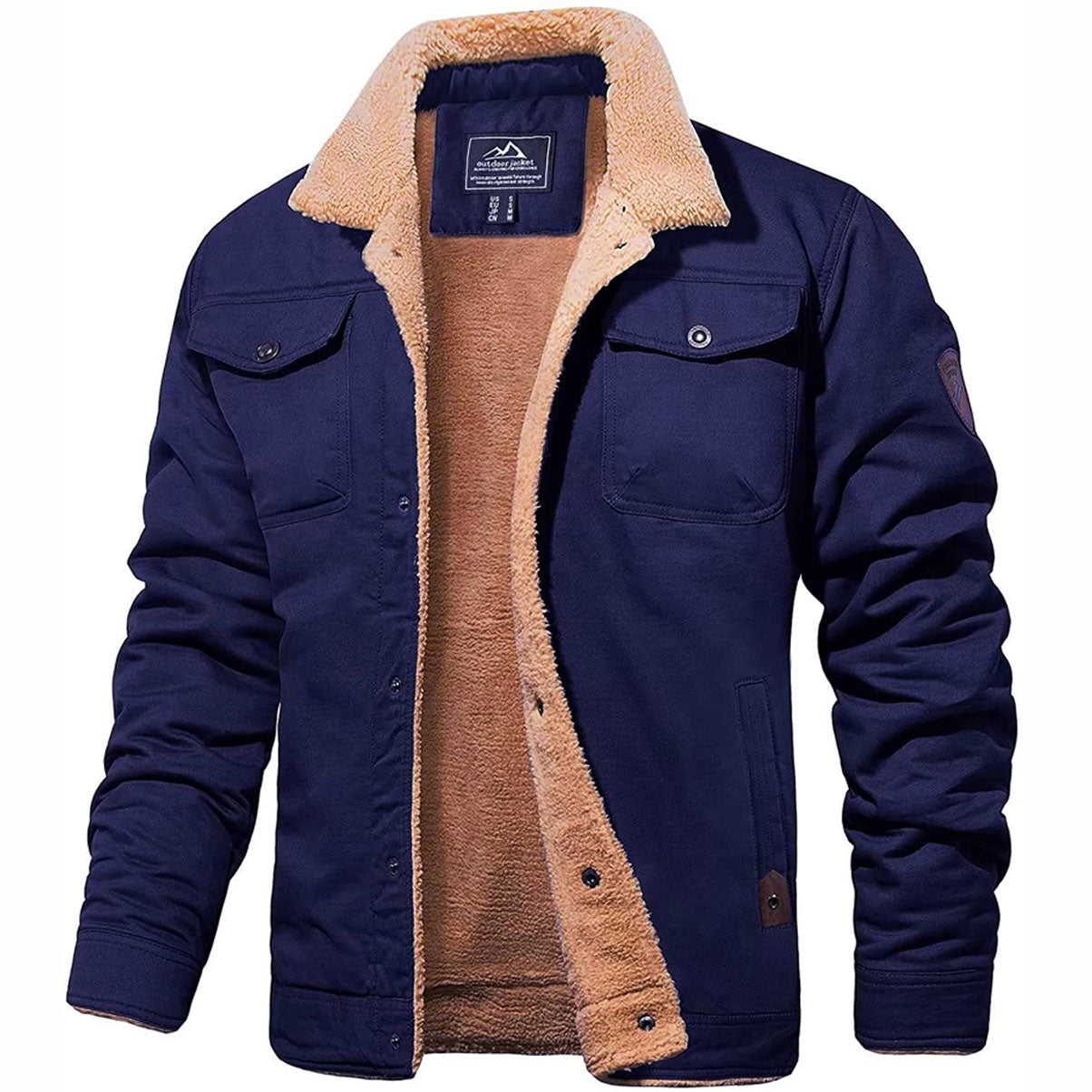Heren Gevoerde Winterjas Met Sherpa Voering – Warme Outdoor Tussenjas Voor Herfst En Winter