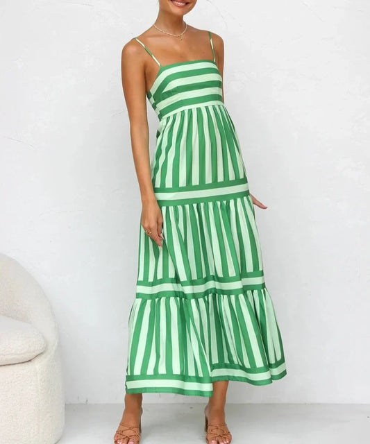 Gestreepte Damesjurk Met Spaghetti Bandjes – Zomerse Midi Dress Met Speelse Flair