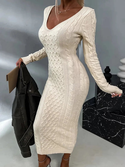 Gebreide Bodycon Damesjurk Met Kabelmotief – Elegante Pasvorm Met Cosy Look
