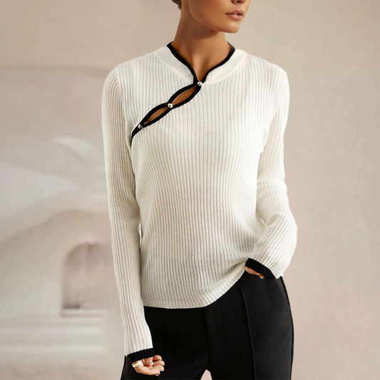 Ribgebreide Dames Top Met Cut-Out Detail – Minimalistisch Design Met High-Fashion Allure