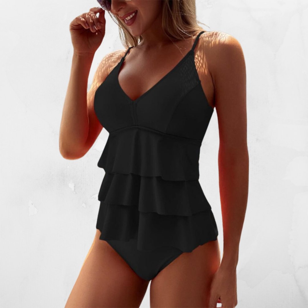 Bikini met gelaagde top voor dames – corrigerende pasvorm, verstelbaar & zomerproof