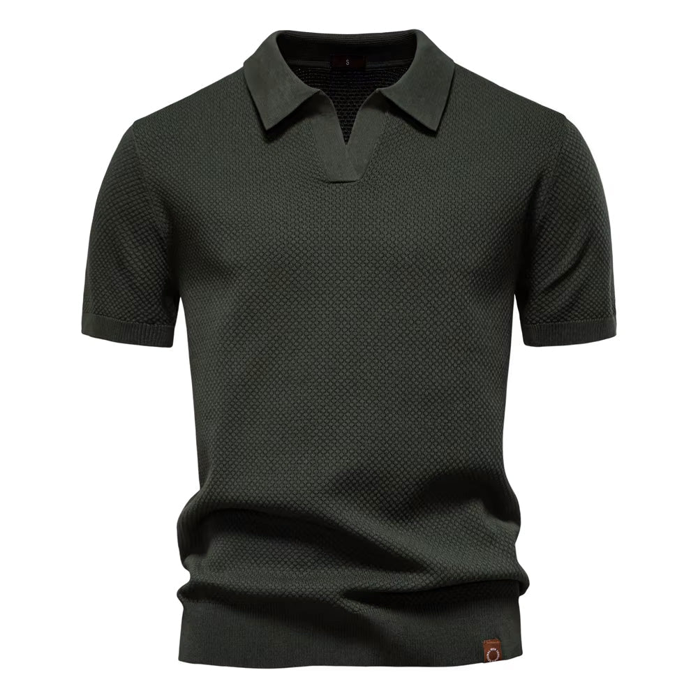 Herenpolo Met Open Kraag – Textuur, Ademend & Stretch Voor Voorjaar & Zomer