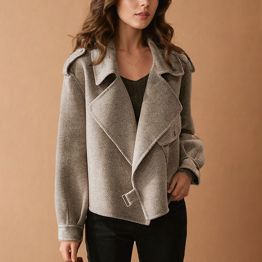 Wollen Damesjas Met Brede Kraag – Elegante Korte Winterjas Voor Casual & Chique Gelegenheden