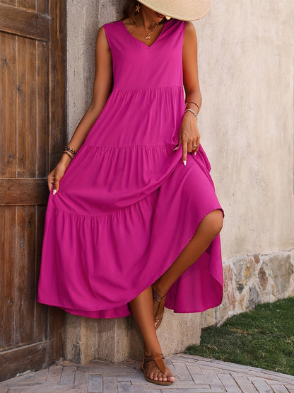 Dames Mouwloze Strokenjurk Met V-Hals En Asymmetrische Zoom – Lente, Zomer En Vroege Herfst