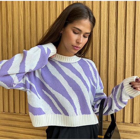 Gebreide Cropped Trui Met Zebra-Accenten – Opvallende Knit Voor Frisse Lentedagen & Cozy Herfstavonden