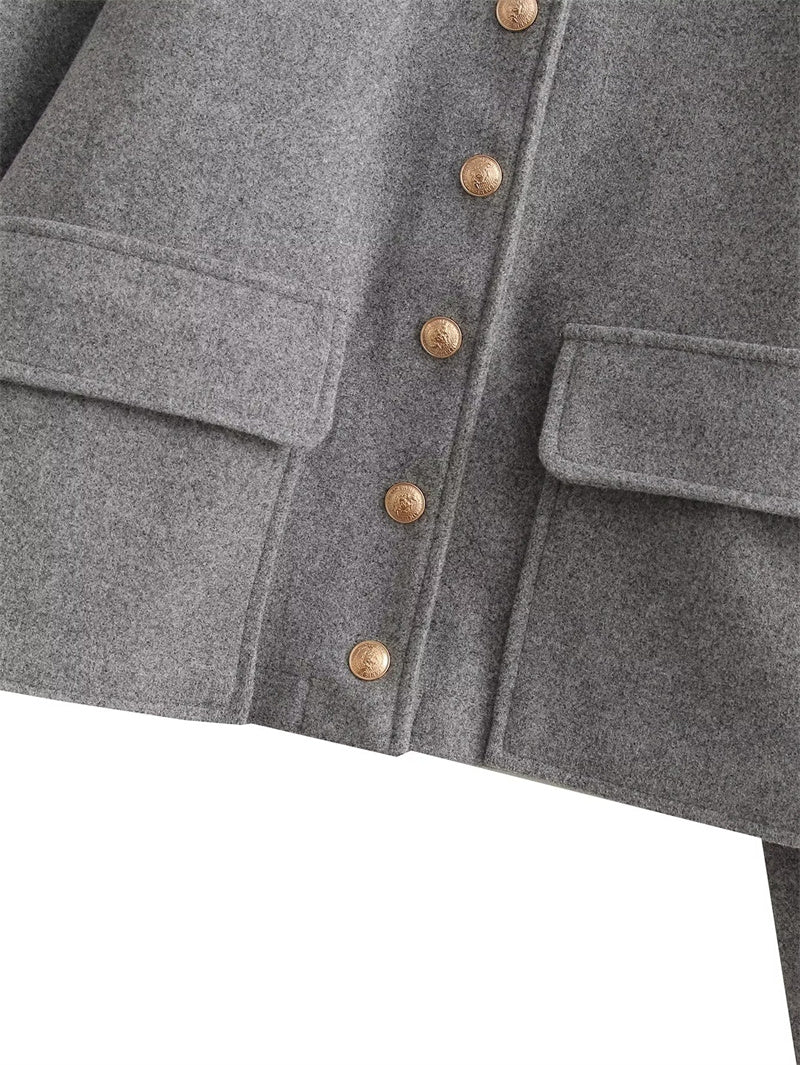 Cropped Jas Met Knoopsluiting – Stijlvolle Korte Damesjas Voor Herfst & Lente Met Utility-Zakken