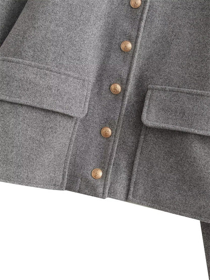 Cropped Jas Met Knoopsluiting – Stijlvolle Korte Damesjas Voor Herfst & Lente Met Utility-Zakken
