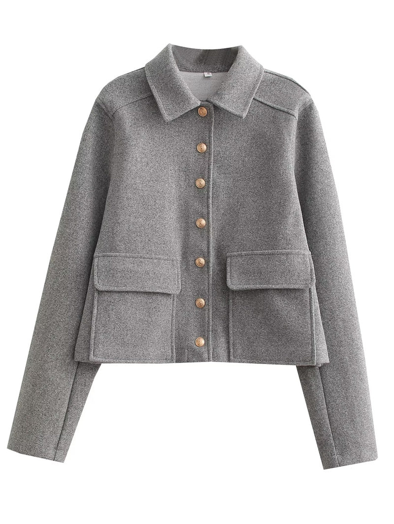 Cropped Jas Met Knoopsluiting – Stijlvolle Korte Damesjas Voor Herfst & Lente Met Utility-Zakken
