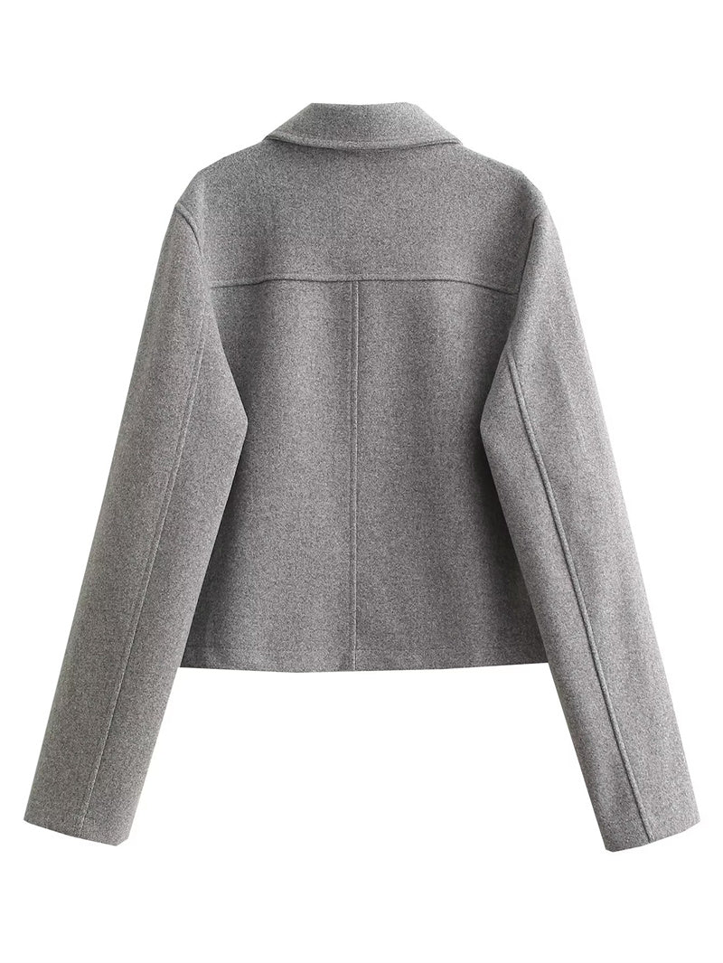 Cropped Jas Met Knoopsluiting – Stijlvolle Korte Damesjas Voor Herfst & Lente Met Utility-Zakken