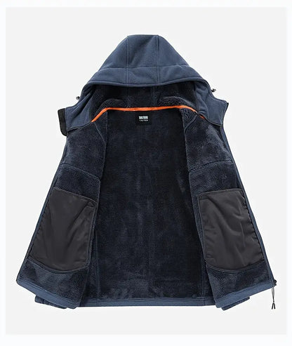 Winter Heren Fleece Jas Met Capuchon, Ritssluiting En Gevoerde Binnenzijde