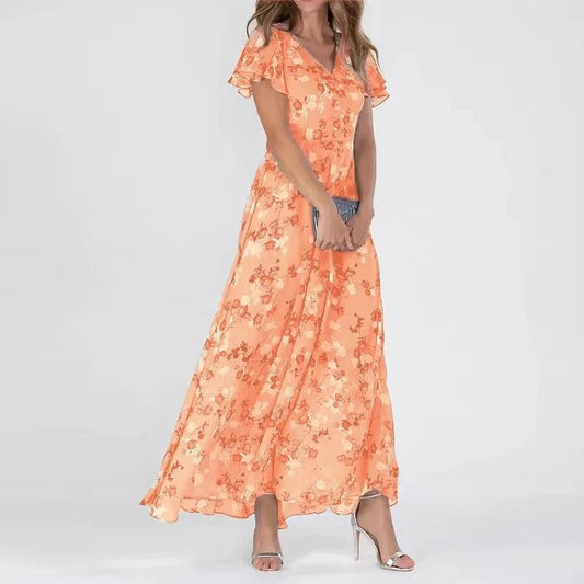 Maxi zomerjurk voor dames – bloemenprint, vlindermouwen & zwierige pasvorm voor voorjaar, zomer en vakanties