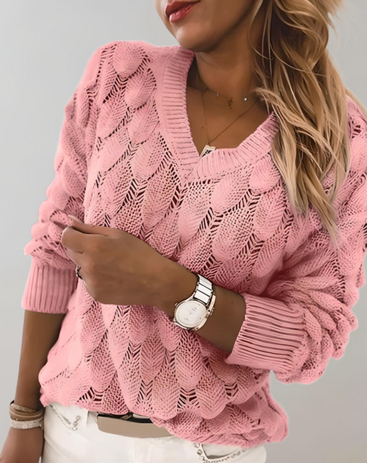 Opengewerkte Damestrui Met Bladmotief – Luchtige Knitwear Vol Vrouwelijke Finesse