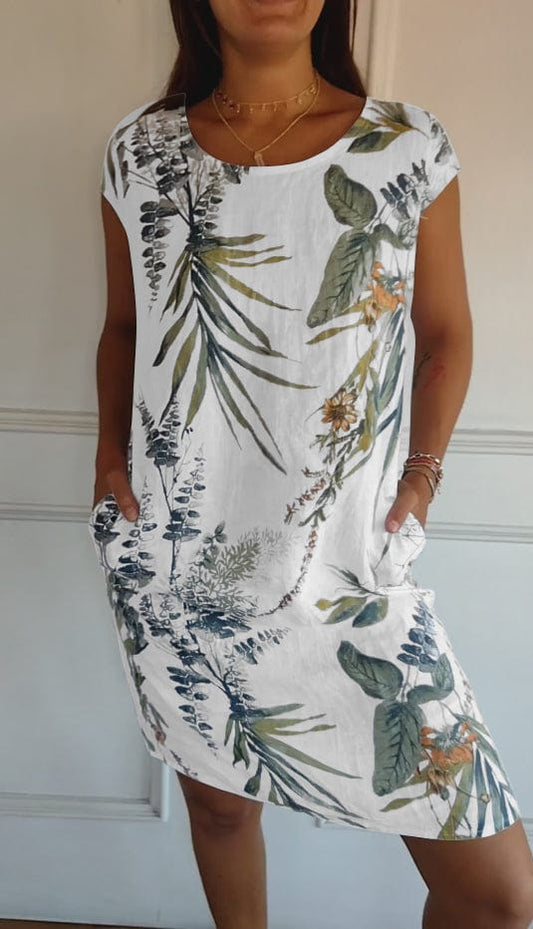 Dames Zomerjurk Met Tropische Print En Zakken – Lente, Zomer En Vakantie
