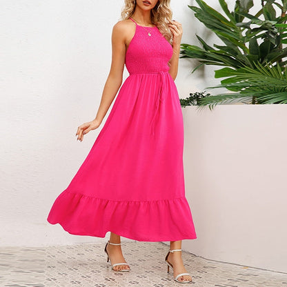 Maxi Zomerjurk Met Gesmokte Top En Halternek – Elegantie Met Een Casual Twist