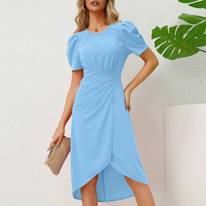 Elegante Midi-Jurk Met Pofmouwen En Overslagrok – Vrouwelijk En Flatterend In Elke Situatie