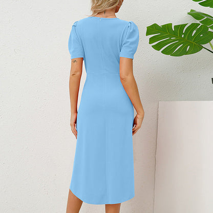 Elegante Midi-Jurk Met Pofmouwen En Overslagrok – Vrouwelijk En Flatterend In Elke Situatie