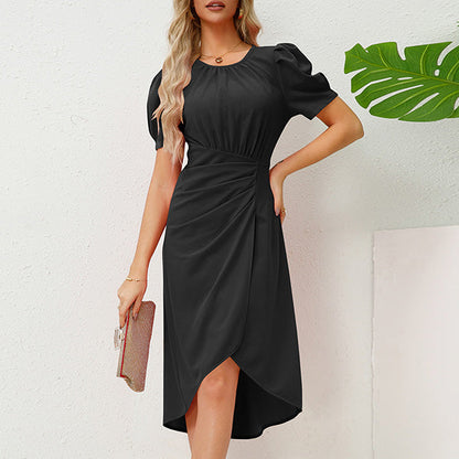 Elegante Midi-Jurk Met Pofmouwen En Overslagrok – Vrouwelijk En Flatterend In Elke Situatie