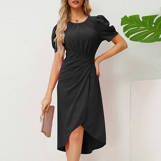Elegante Midi-Jurk Met Pofmouwen En Overslagrok – Vrouwelijk En Flatterend In Elke Situatie