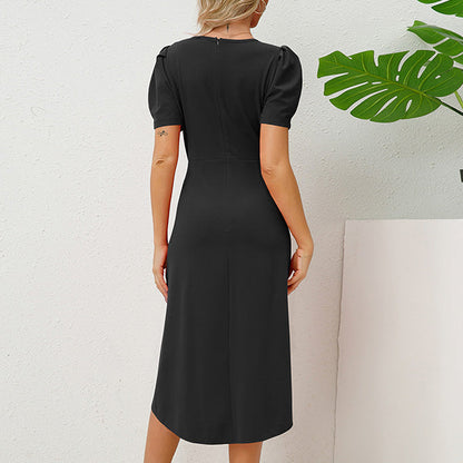 Elegante Midi-Jurk Met Pofmouwen En Overslagrok – Vrouwelijk En Flatterend In Elke Situatie