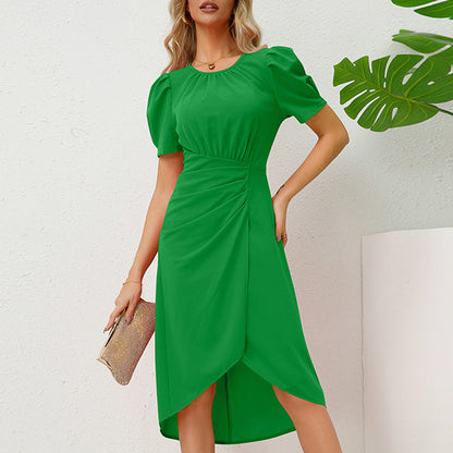 Elegante Midi-Jurk Met Pofmouwen En Overslagrok – Vrouwelijk En Flatterend In Elke Situatie