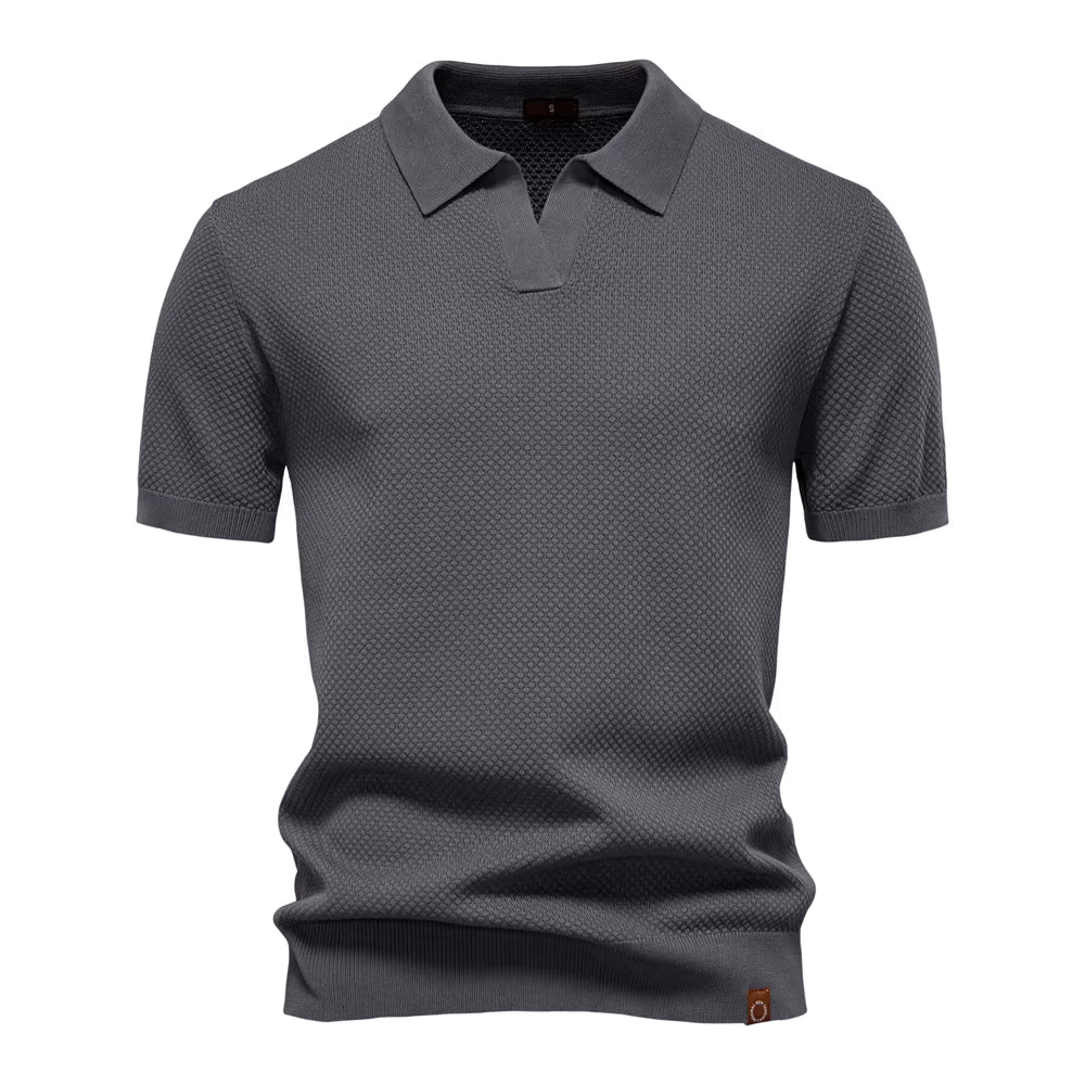 Herenpolo Met Open Kraag – Textuur, Ademend & Stretch Voor Voorjaar & Zomer