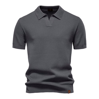 Herenpolo Met Open Kraag – Textuur, Ademend & Stretch Voor Voorjaar & Zomer