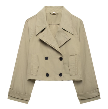 Korte Trenchcoat Voor Dames Met Dubbele Knopen En Ceintuur – Stijlvolle Jas Voor Lente En Herfst
