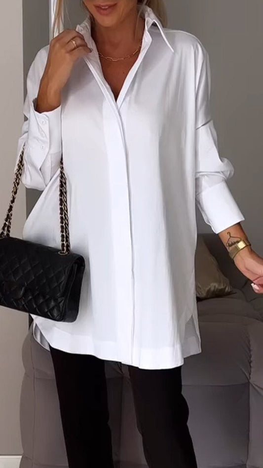 Dames Tuniekblouse Met Kraag En Lange Mouwen – Ideaal Voor Lente, Zomer En Herfst