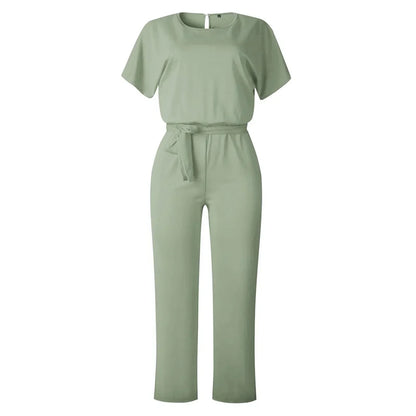 Chique Dames Jumpsuit – Elegante Wide Leg Jumpsuit Met Ceintuur En Boothals
