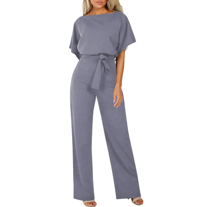 Chique Dames Jumpsuit – Elegante Wide Leg Jumpsuit Met Ceintuur En Boothals
