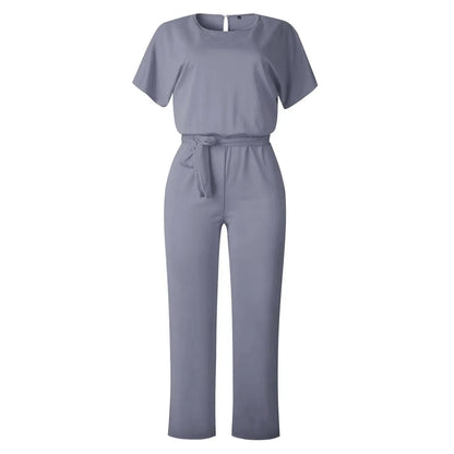 Chique Dames Jumpsuit – Elegante Wide Leg Jumpsuit Met Ceintuur En Boothals