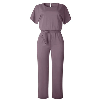 Chique Dames Jumpsuit – Elegante Wide Leg Jumpsuit Met Ceintuur En Boothals